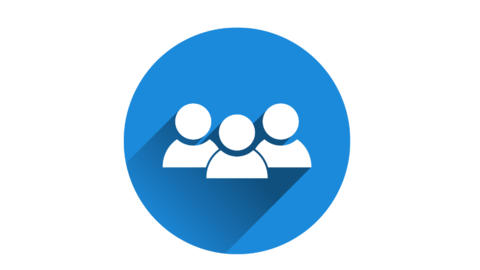 Blue circle with 3 people in shadow