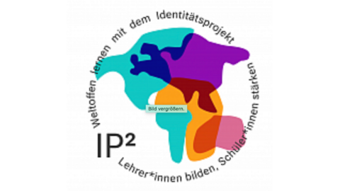 IP2 Germany logo with distorted color images of a globe